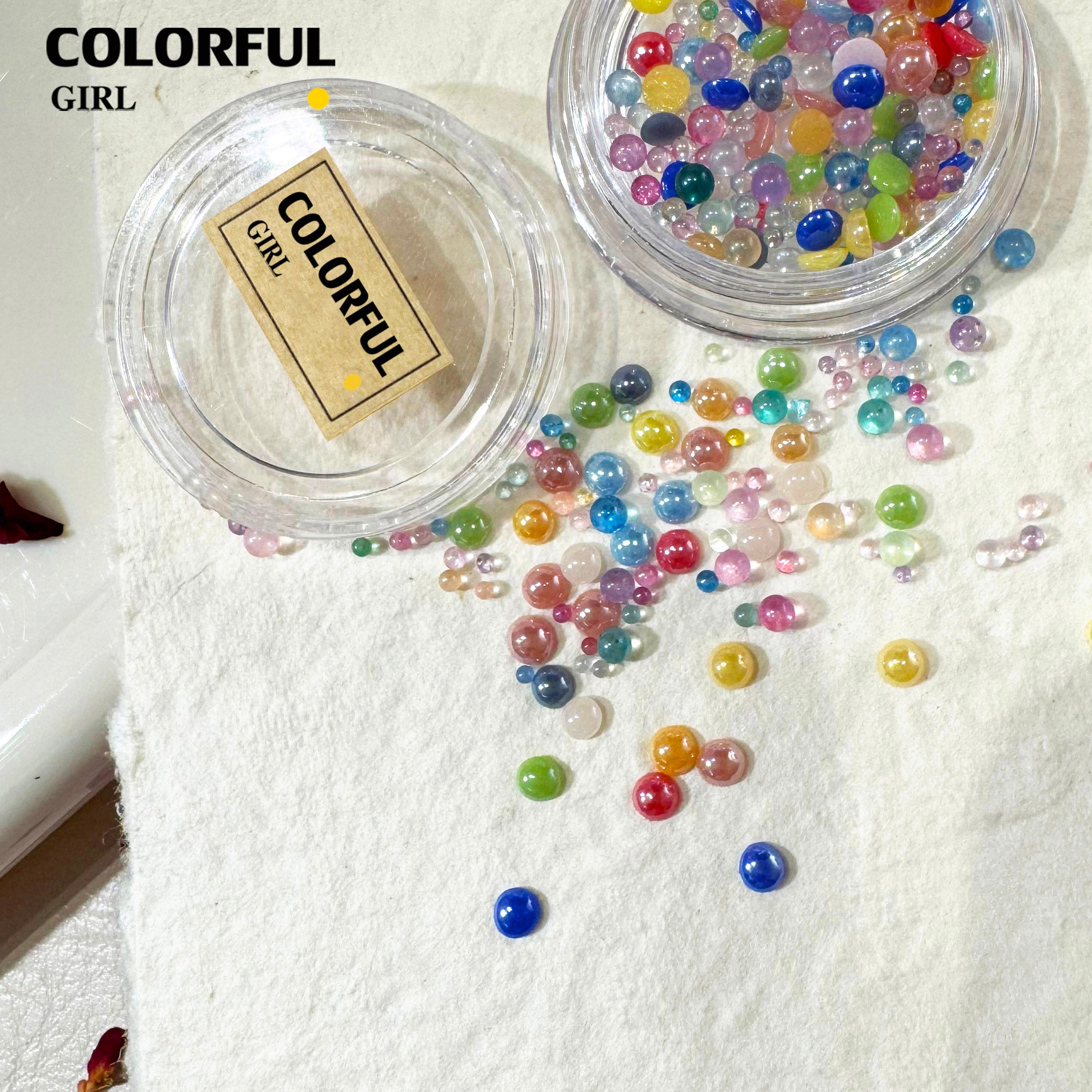 FUN BEADS สไตล์เกาหลี อะไหล่แต่งเล็บ หลากสี แบบกระปุก