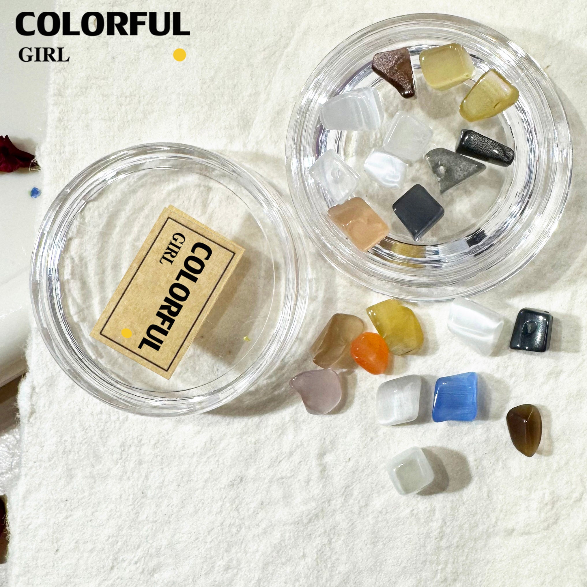 FUN BEADS สไตล์เกาหลี อะไหล่แต่งเล็บ หลากสี แบบกระปุก