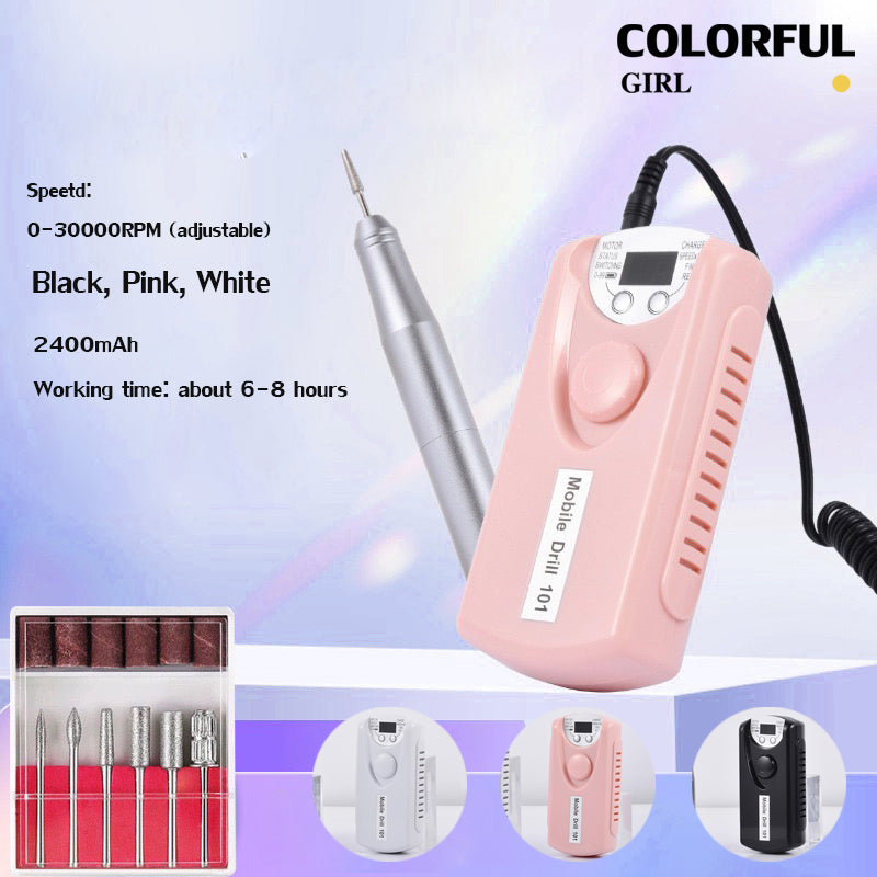เครื่องเจียรเล็บ 30000RPM พร้อมหัวเจีย เครื่องสีดำ สีชมพู และสีขาว