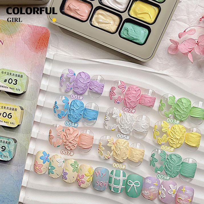 ✨พร้อมส่ง✨ OIL PAINTING TEXTURE GEL ญี่ปุ่นเล็บแกะสลักกาวแกะสลักดินน้ำมันยูวีเจลจิตรกรรม 5d นูนเจลเล็บอุปกรณ์สำหรับมืออาชีพ 9 สี