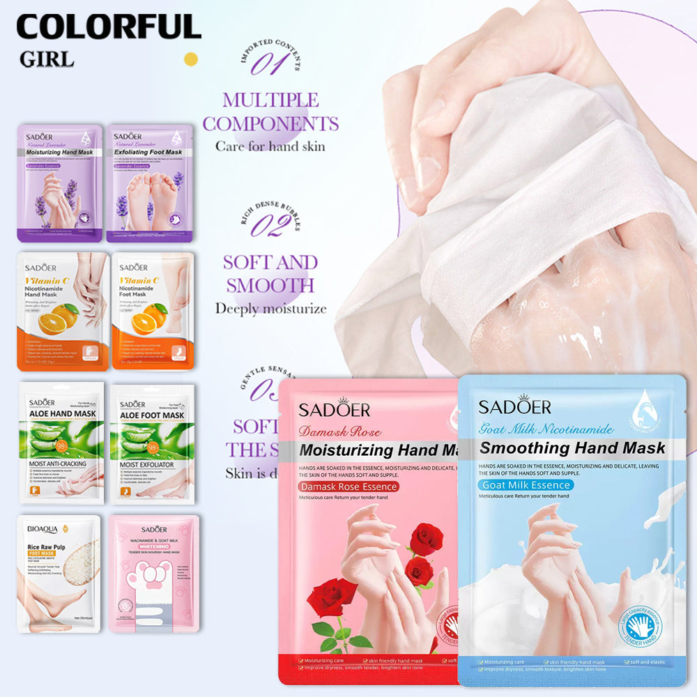 【10คู่】มาส์กมือ มาส์กเท้า ✨ นมแพะ / วิตามินซี / กุหลาบ / ลาเวนเดอร์ / ว่านหางจระเข้ บำรุงล้ำลึก เติมความชุ่มชื้น มือเท้านุ่มชุ่มชื้น ผิวดูเรียบเนียนกระจ่างใส