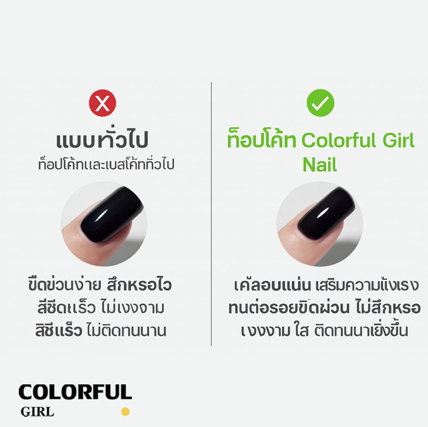 【พร้อมส่ง】COLORFUL GIRL NAIL เซ็ตเบสโค้ท ท็อปโค้ท เคลือบเล็บเจล เงาวาว-แมท ครบสูตร | ไม่ลอก ไม่เหลือง สวยเสมือน “โหมดสแตนด์บายถาวร”