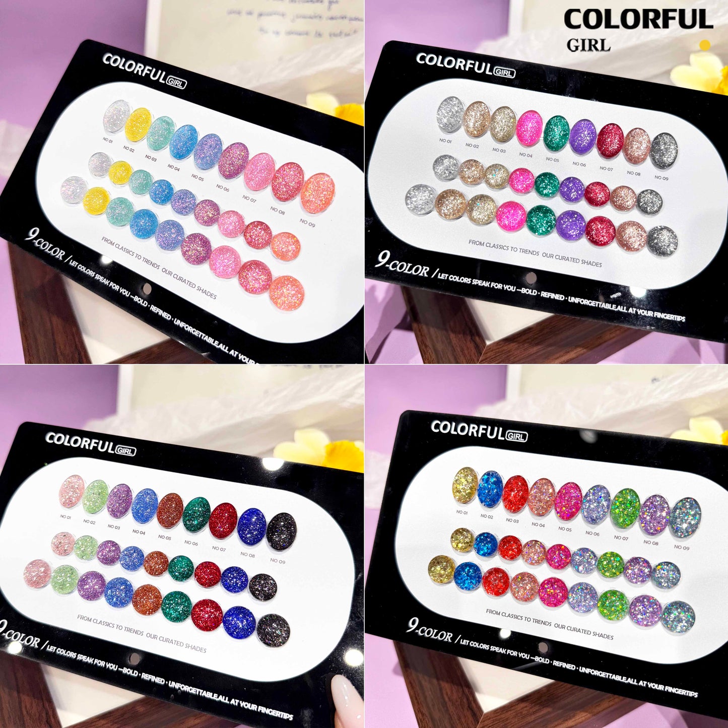 【พร้อมส่ง】 Colorful Girl เซ็ตใหม่ 9 สี! สีเจลแคทอายเนื้อซาติน, สีเจลแฟลช, สีเจลแคทอาย/สีลูกแก้ว เปลือกหอยออโรร่าและกลิตเตอร์แฟลชสุดน่ารัก! แถมชาร์ทสีให้คุณโชว์สีสวยๆ อย่างลงตัว!
