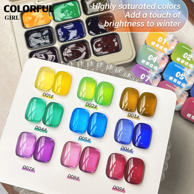 ✨พร้อมส่ง✨สีเจลไซรัป Solid Pat Gel 9-square series ยาทาเล็บ Pat กาว Delicate หนาสูง Saturation Blooming Gradient No-Wash ยาทาเล็บ 9 Grid Series