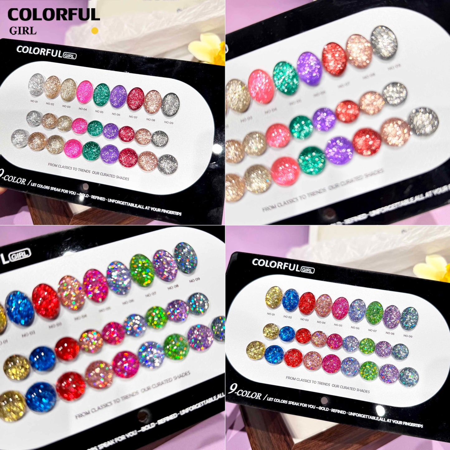【พร้อมส่ง】 Colorful Girl เซ็ตใหม่ 9 สี! สีเจลแคทอายเนื้อซาติน, สีเจลแฟลช, สีเจลแคทอาย/สีลูกแก้ว เปลือกหอยออโรร่าและกลิตเตอร์แฟลชสุดน่ารัก! แถมชาร์ทสีให้คุณโชว์สีสวยๆ อย่างลงตัว!