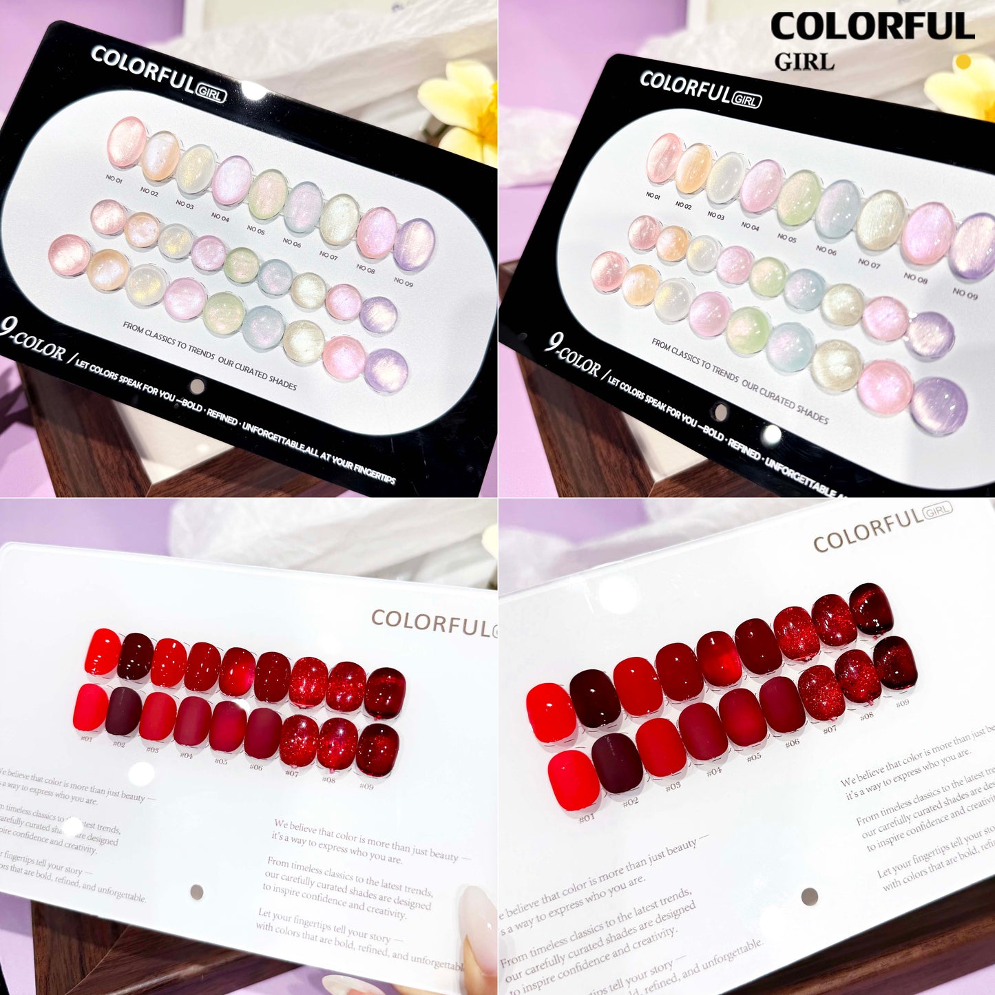 【พร้อมส่ง】 Colorful Girl เซ็ตใหม่ 9 สี! สีเจลแคทอายเนื้อซาติน, สีเจลแฟลช, สีเจลแคทอาย/สีลูกแก้ว เปลือกหอยออโรร่าและกลิตเตอร์แฟลชสุดน่ารัก! แถมชาร์ทสีให้คุณโชว์สีสวยๆ อย่างลงตัว!