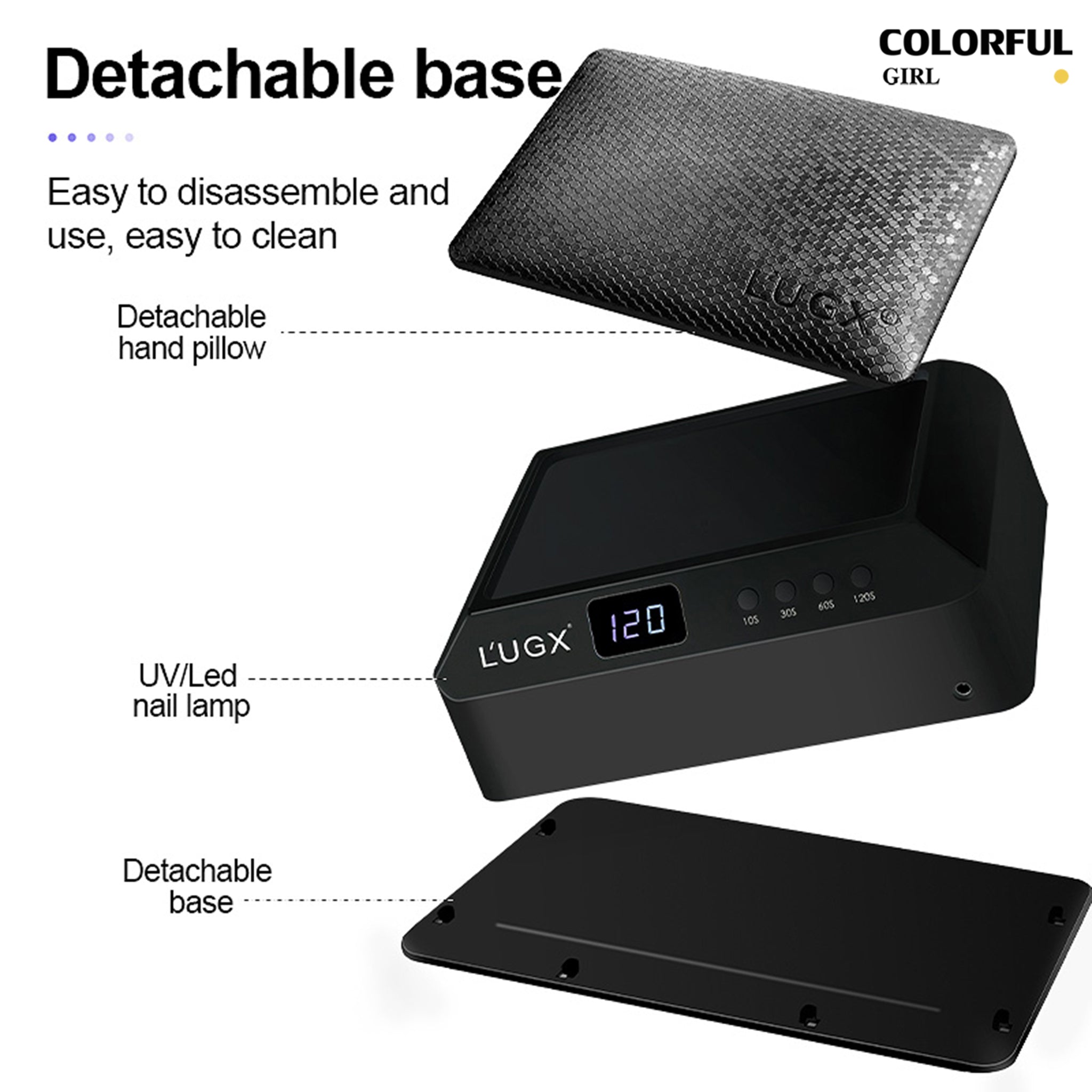 L’UGX รุ่นLG-205 72 วัตต์ เครื่องอบเล็บเจล (ถอดถาดได้) ใหม่ล่าสุด สีดำ / สีขาว /สีชมพู มีเบาะรองมือในตัว