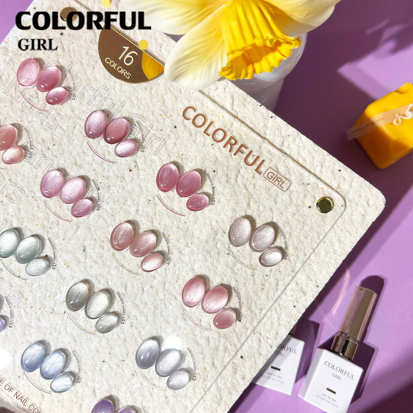 【พร้อมส่ง】Colorful Girl 16 สี เจลแคทอายผิวซาตินมุก เนื้อเจลแคทอาย ซาติน 16 สี สีลูกแก้ว พร้อมแถมชาร์ทสี (ทาให้แล้ว) สีสวย เงางาม เม็ดสีแน่นชัด