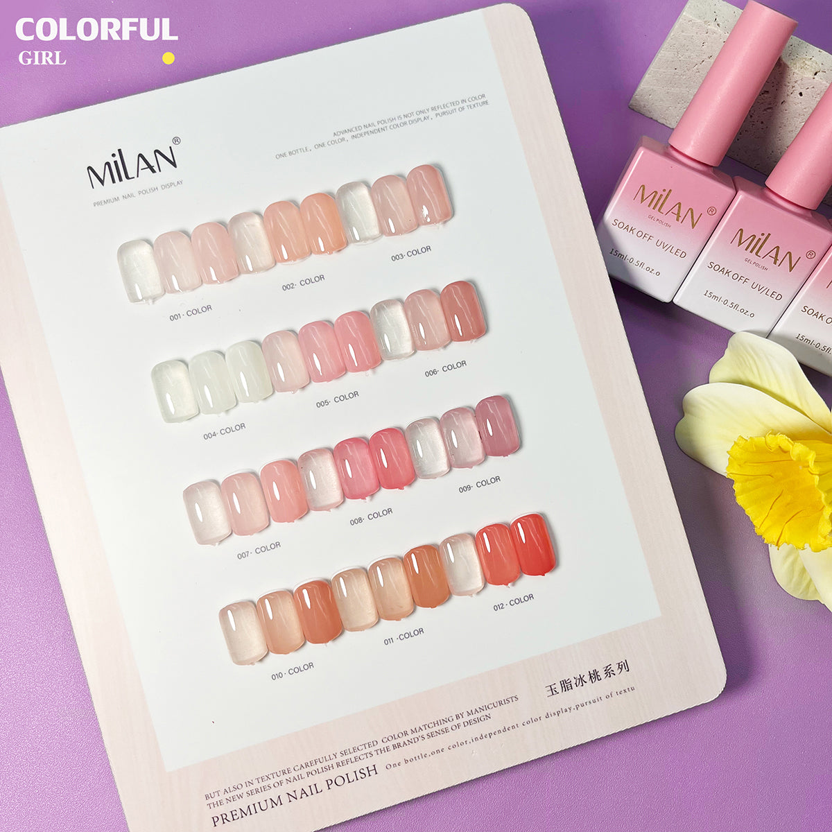 MILAN 12 สี สามคอลเลกชัน สีเจลไซรัป โทนชมพู Ice Peach แถมฟรีชาร์ทสี