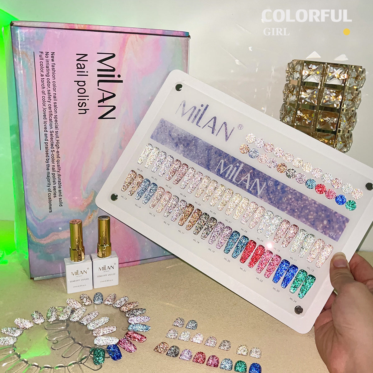 【พร้อมส่ง】milan สีเจลแฟลช 24 สี (milan )สีเจลทาเล็บ สี แถม ชาร์ทสี ยาทาเล็บเจล