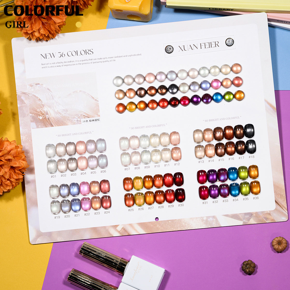 XUANFEIER 36 สี | แคทอาย เนื้อซาติน เอฟเฟกต์แสงแม็กเนติกแบบสามมิติ ฟรีชาร์ทสี