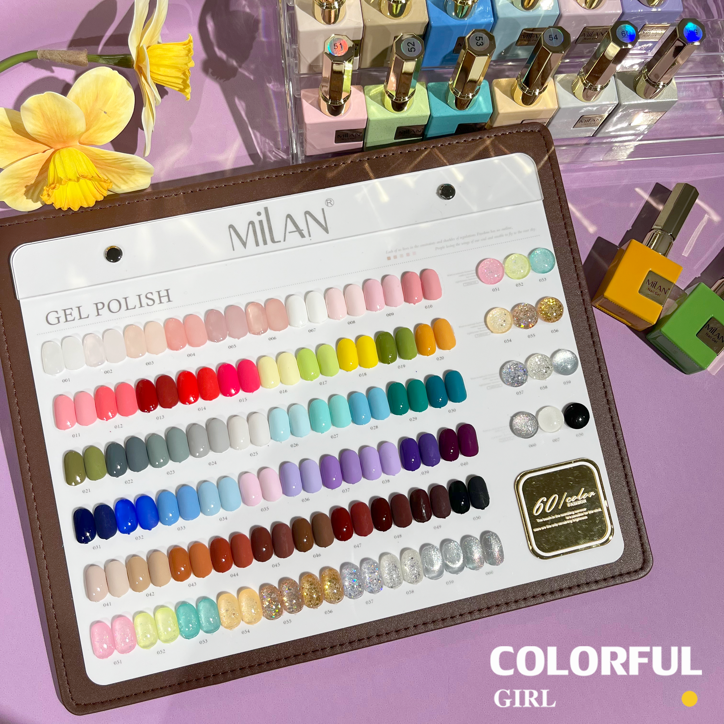 Milan 60 สี สีเจลกลิซเตอร์+ สีเจลสีพื้น+ สีเจลไซรัป แถมท็อปและเบส พร้อมชาร์ทสีฟรี