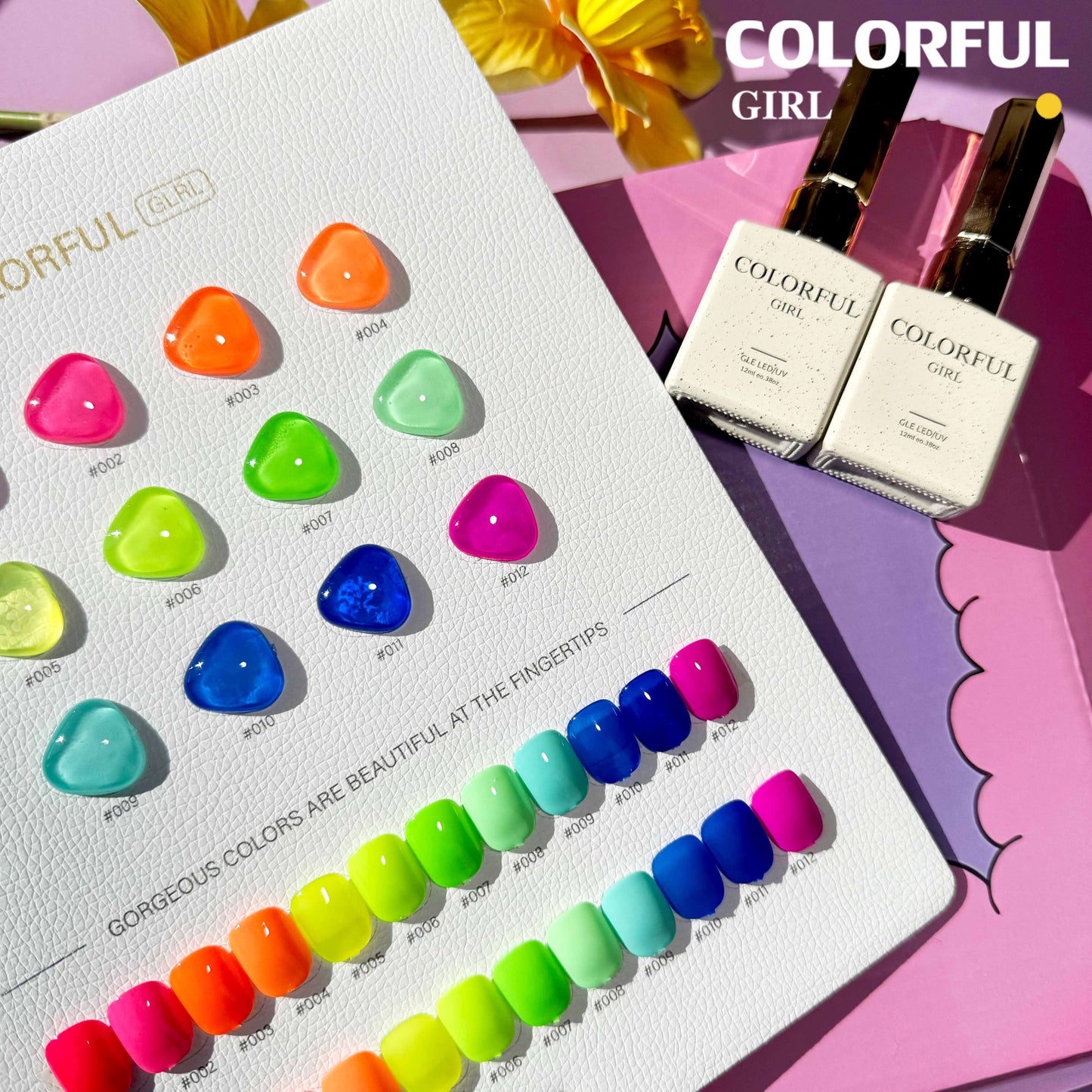 【พร้อมส่ง】 สีทาเล็บเจล Colorful girl สี( Colorful girl) สีเจล นีออน 12สี แถมชาทสีฟร +แถมชาทสีฟร
