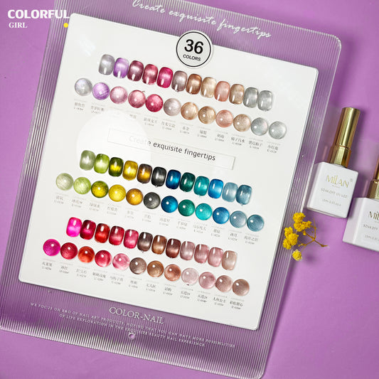พร้อมส่งในไทย สีเจลทาเล็บแคทอาย《 milan 》36 สี สีลูกแก้วแคทอาย สีลูกแก้ว ส่งไว!  พร้อมชาร์ทสีค่ะสีแน่นสวยมากเลยนะคะ