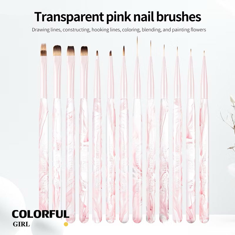อะคริลิคเล็บแปรง 13 สไตล์ให้เลือก แปรงเล็บแปรงอะคริลิค Uv Gel Extension แปรงเล็บเครื่องมือ พู่กันไล่สี สําหรับตกแต่งเล็บ พร้อมฝาปิด