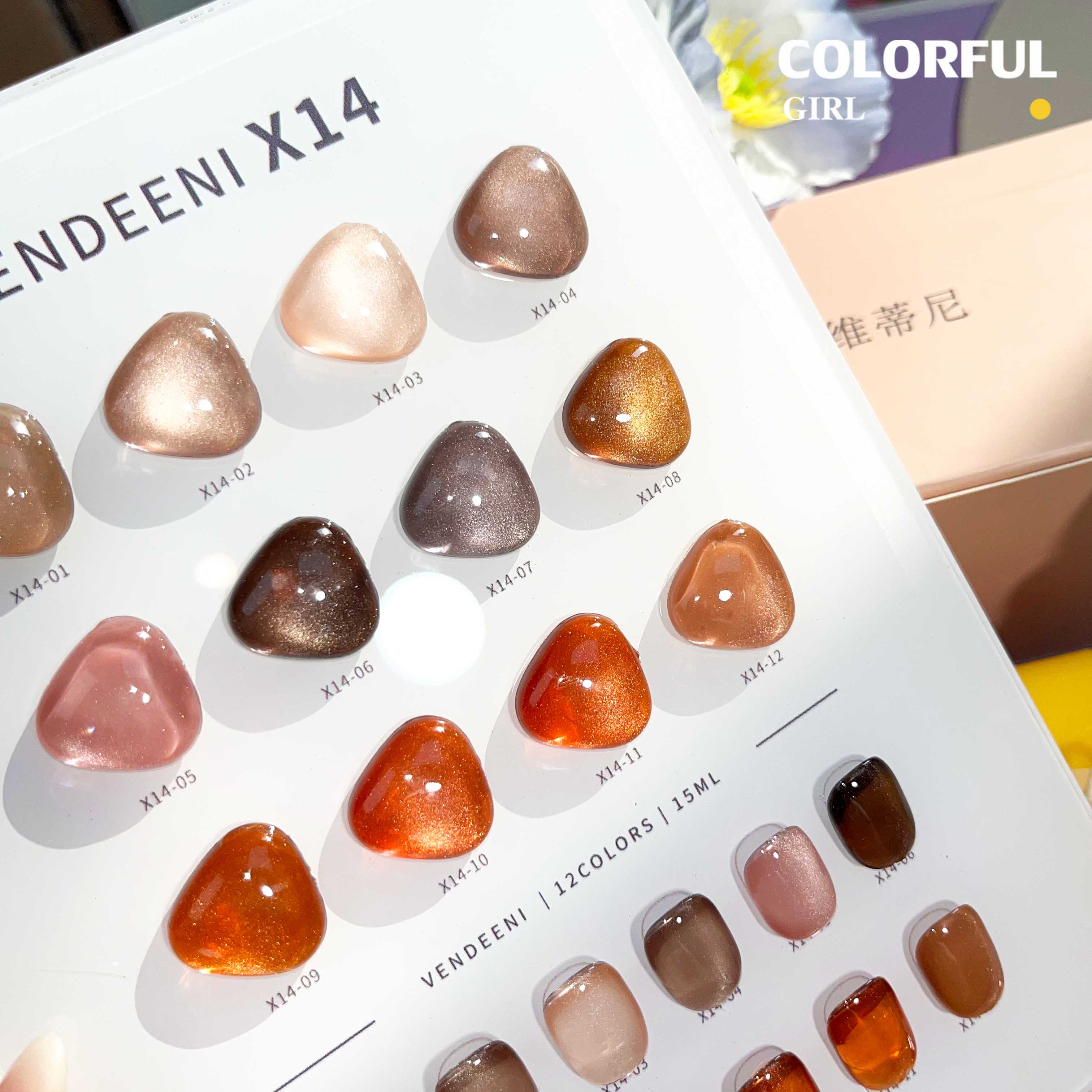 VENDEENI X-14 12 สี สีเจลทาเล็บแคทอาย พร้อมชาร์ทสีฟรี