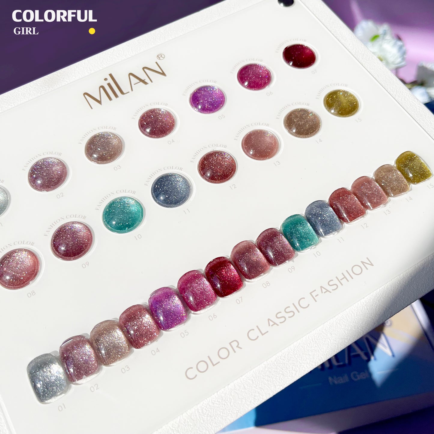【พร้อมส่ง】MILAN 15สี (MILAN) Very bright cat-eye gel. Cat Eye แถมชาทสีฟร สีลูกแก้ว สีเจล ยกเซต เซตสีเจลฟรีชาร์ทสี