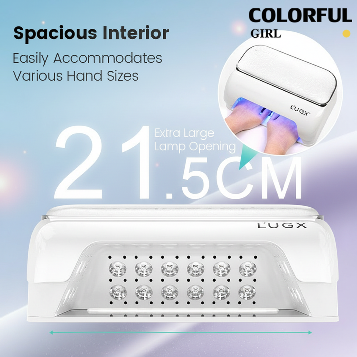 L’UGX LG802 / LG802S เครื่องอบเล็บ UV LED ดีไซน์ปกป้องสายตา พร้อมเบาะรองมือในตัว ถนอมผิว ไม่ทำให้มือดำ ถอดฐานได้ มีให้เลือกทั้งรุ่นชาร์จไฟ / รุ่นเสียบปลั๊ก