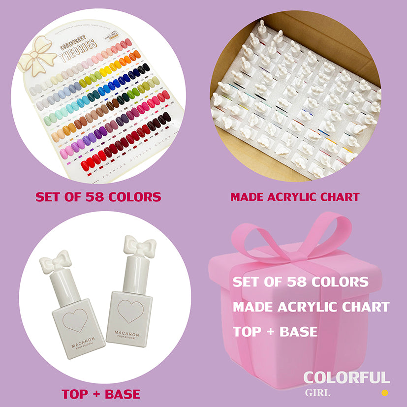 【พร้อมส่ง】SANSU MACARON 58 สี แถมฟรีชาร์ทสี เบส ท๊อป ( ฝาขวดรูปโบว์ ) สีพื้น