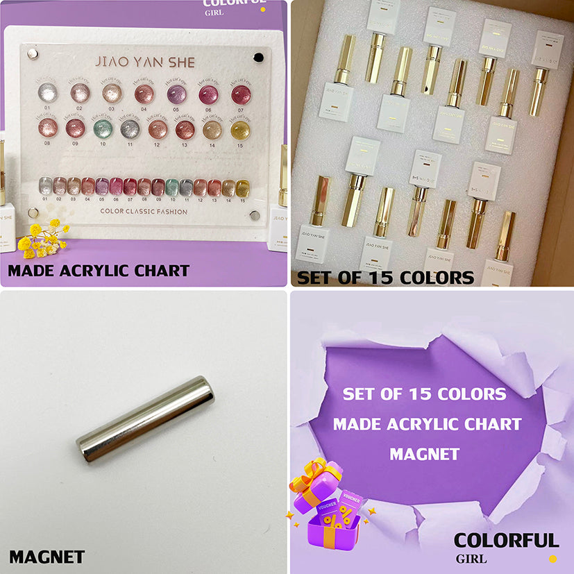 【พร้อมส่ง】PLATINUM CAT'S EYE GLUE   JYS 15สี (JIAO YAN SHE) สีเจลแคทอาย แพลตติมันแฟลช / สีลูกแก้ว   แม่เหล็ก เอฟเฟกต์มันเงามาก