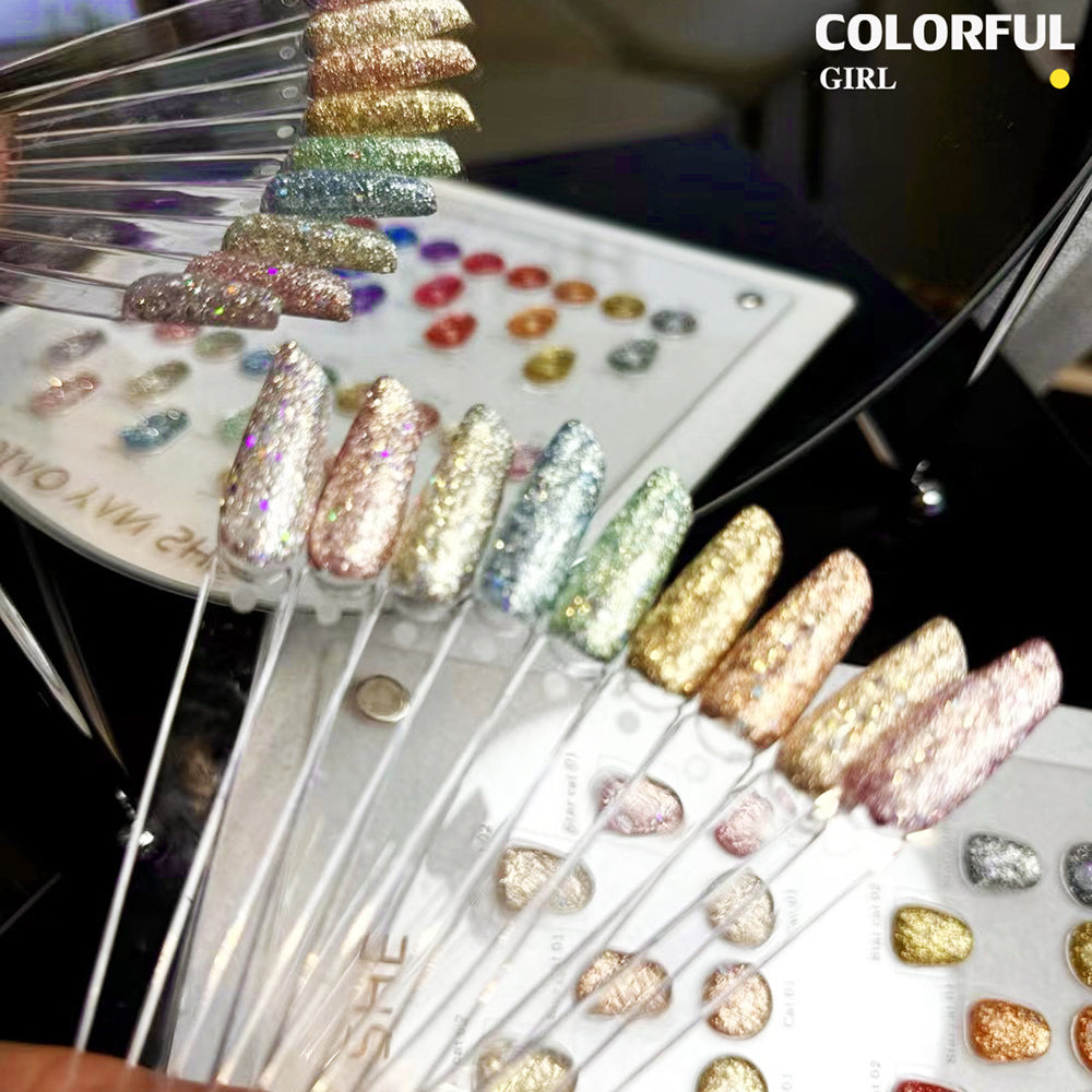 【พร้อมส่ง】สีสีเจล JYS สีกากเพชร+เลเซอร์แฟลช 18 สี แถม ชาร์ทสี(JIAO YAN SHE) สีเจลแฟลช