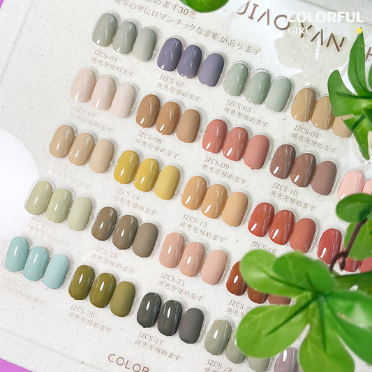 【พร้อมส่ง】สีทาเล็บเจล30 สี JYS ฟรีชาร์ทสี โทนสีคาราเมล  (JIAO YAN SHE)