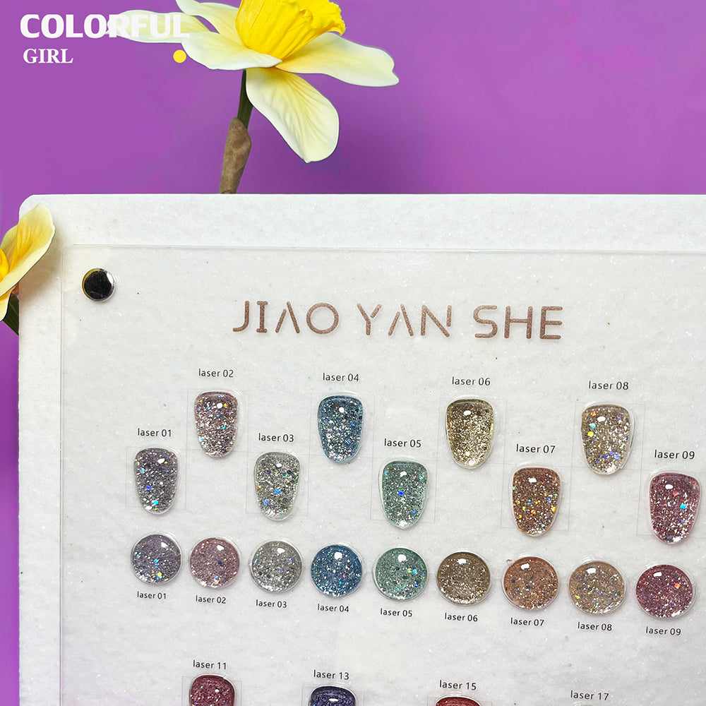 【พร้อมส่ง】สีสีเจล JYS สีกากเพชร+เลเซอร์แฟลช 18 สี แถม ชาร์ทสี(JIAO YAN SHE) สีเจลแฟลช
