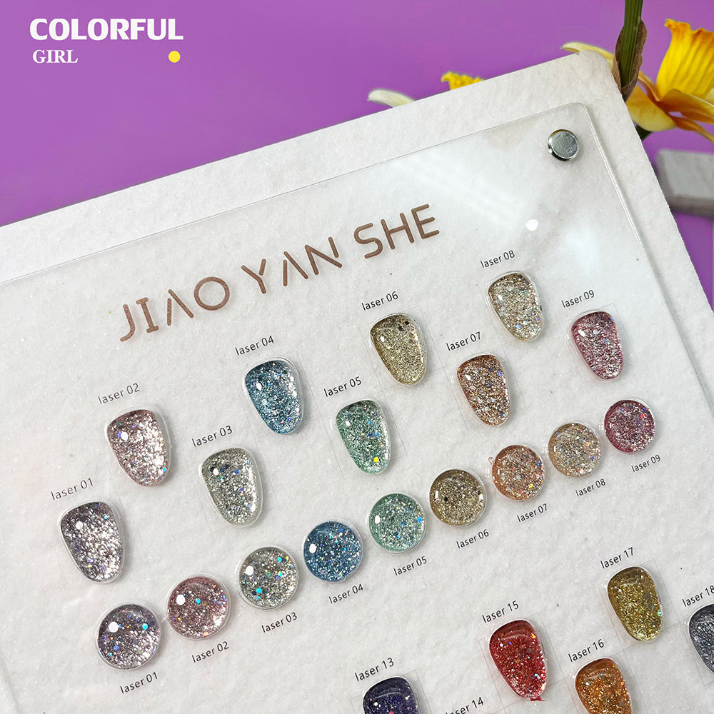 【พร้อมส่ง】สีสีเจล JYS สีกากเพชร+เลเซอร์แฟลช 18 สี แถม ชาร์ทสี(JIAO YAN SHE) สีเจลแฟลช