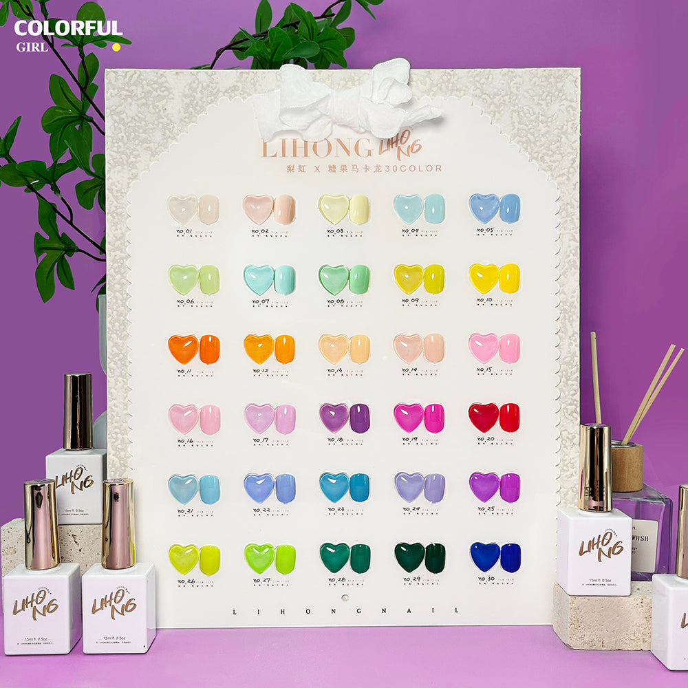 LIHONG 30 สี 1 ชาต( ขนาด 15ml) พร้อมชาร์ทโชว์ มาการองสี 30 สี สีเจล LIHONG สีเจลสีพื้น