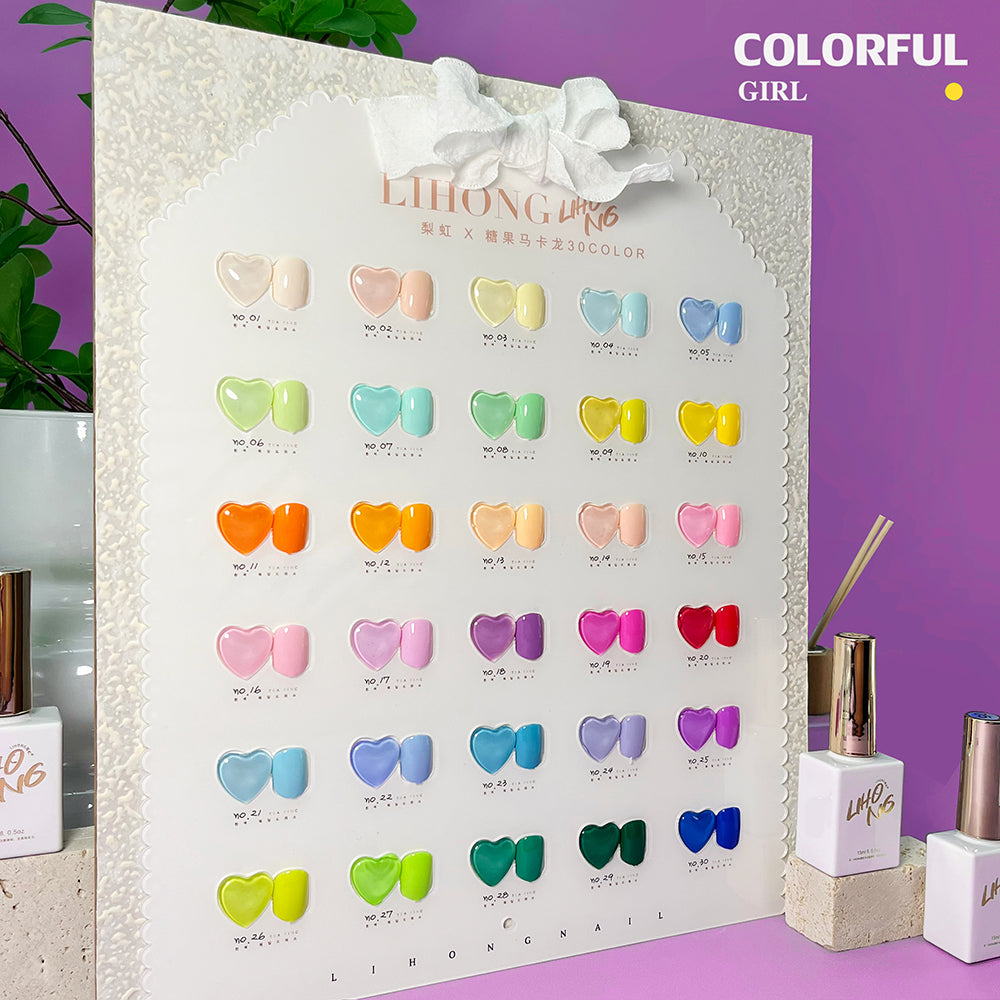 LIHONG 30 สี 1 ชาต( ขนาด 15ml) พร้อมชาร์ทโชว์ มาการองสี 30 สี สีเจล LIHONG สีเจลสีพื้น