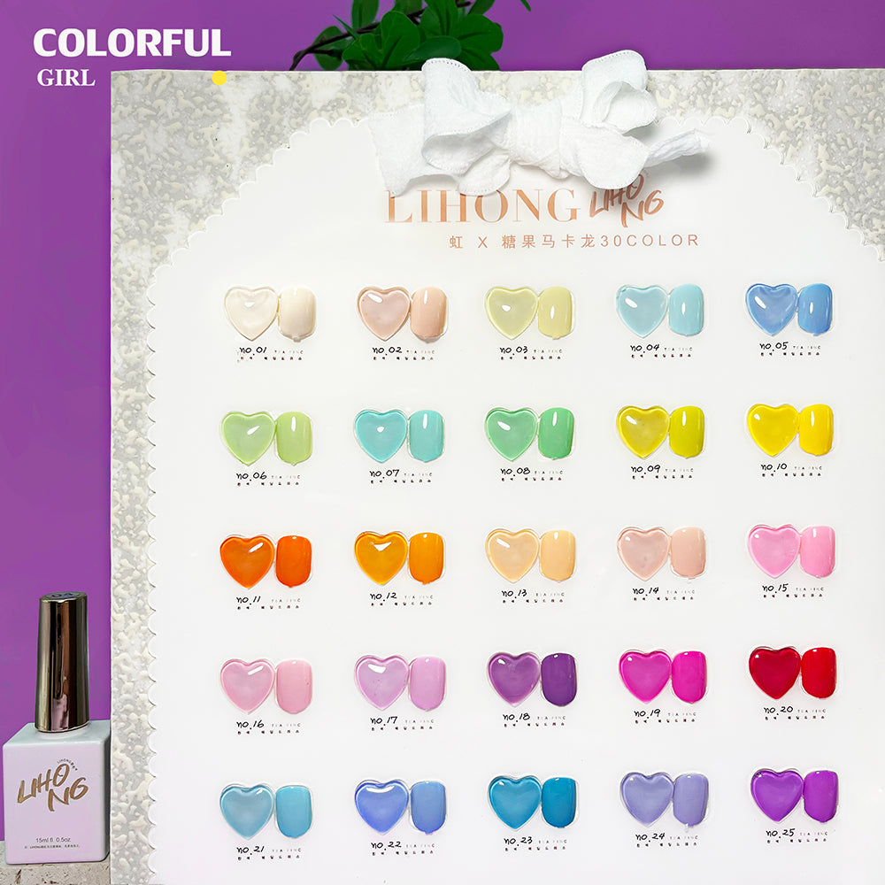 LIHONG 30 สี 1 ชาต( ขนาด 15ml) พร้อมชาร์ทโชว์ มาการองสี 30 สี สีเจล LIHONG สีเจลสีพื้น