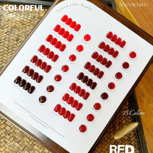 【พร้อมส่ง】 สีทาเล็บเจล SANSU สี( SANSU) สีเจล สีเจลสีพื้น 15สีชุดเจลสีแดง  แถมชาร์ทสี 11สีเจลสีพื้น+2สีเจลแคทอาย+2สีเจลไซรัป
