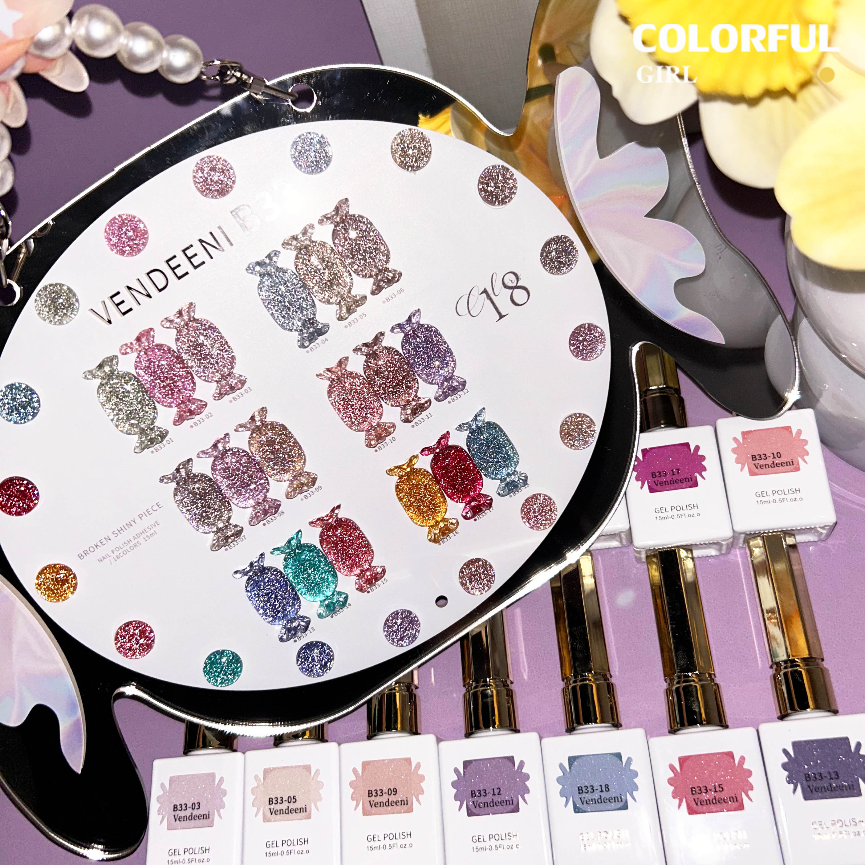 VENDEENI VDN-B33 สีเจลแฟลช 18 สี✨ เม็ดสีแน่น ชัดเจน ติดทนนาน แถมฟรีชาร์ทสี