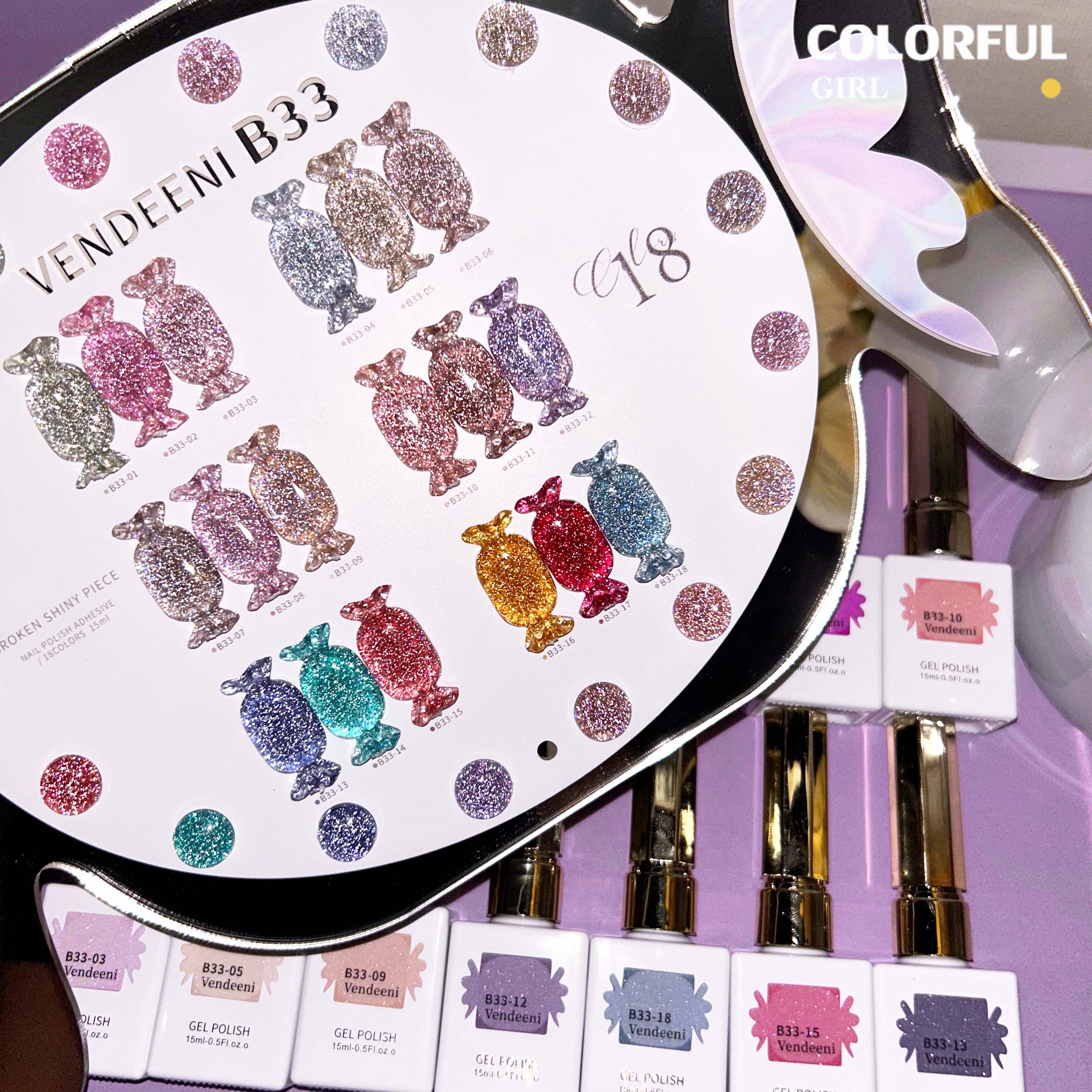 VENDEENI VDN-B33 สีเจลแฟลช 18 สี✨ เม็ดสีแน่น ชัดเจน ติดทนนาน แถมฟรีชาร์ทสี