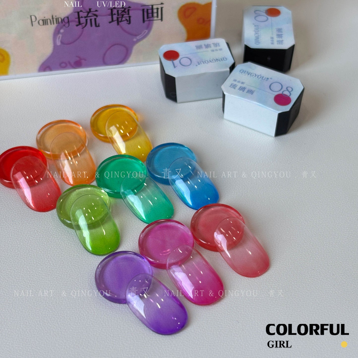 ✨พร้อมส่ง✨QINGYOU  สีเจลไซรัป  Solid Pat Gel 9-square series  ยาทาเล็บ Pat กาว Delicate หนาสูง Saturation Blooming Gradient No-Wash ยาทาเล็บ 9 Grid Series