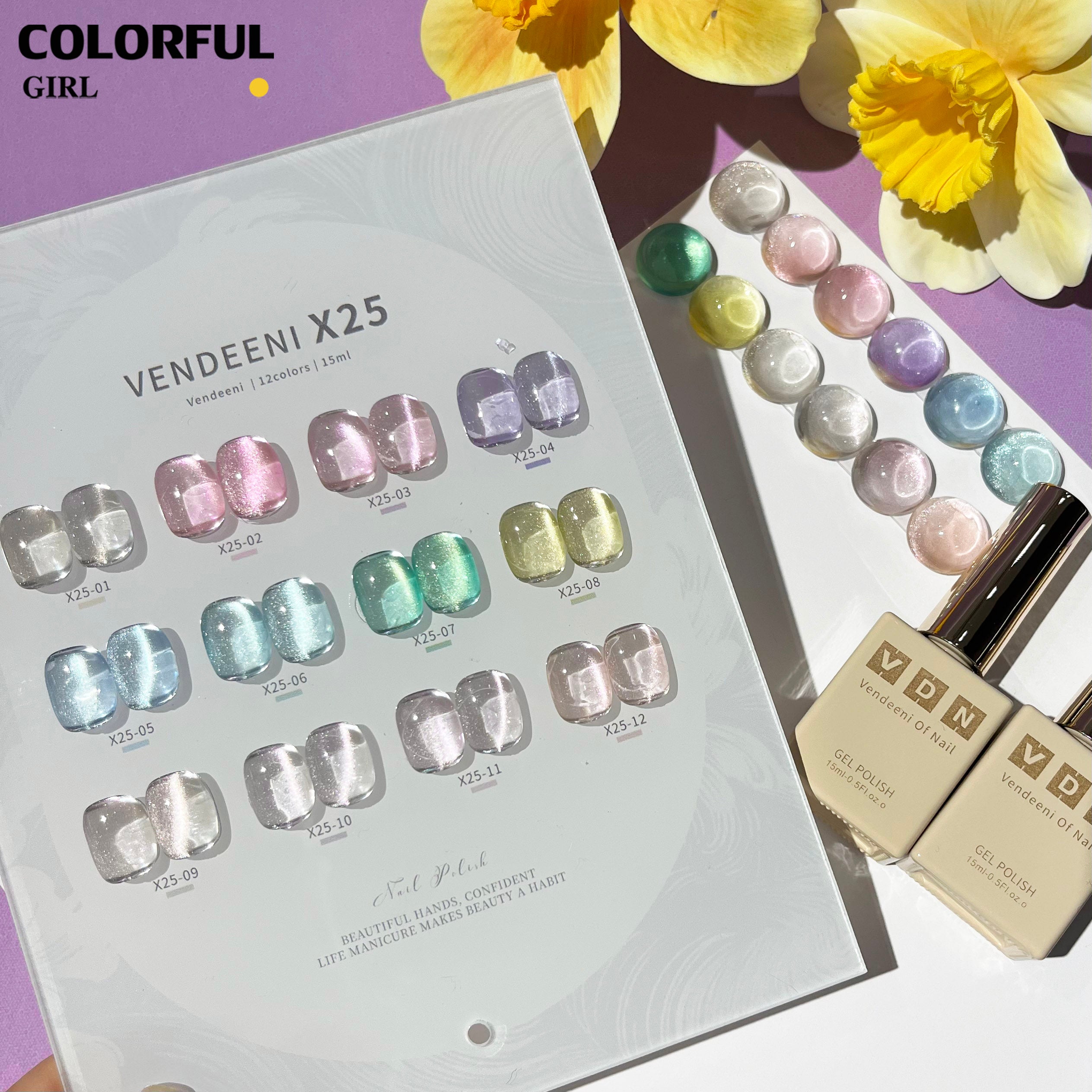 VENDEENI VDN-X25 สีเจลทาเล็บแคทอาย 12สี แถมฟรีชาร์ทสี