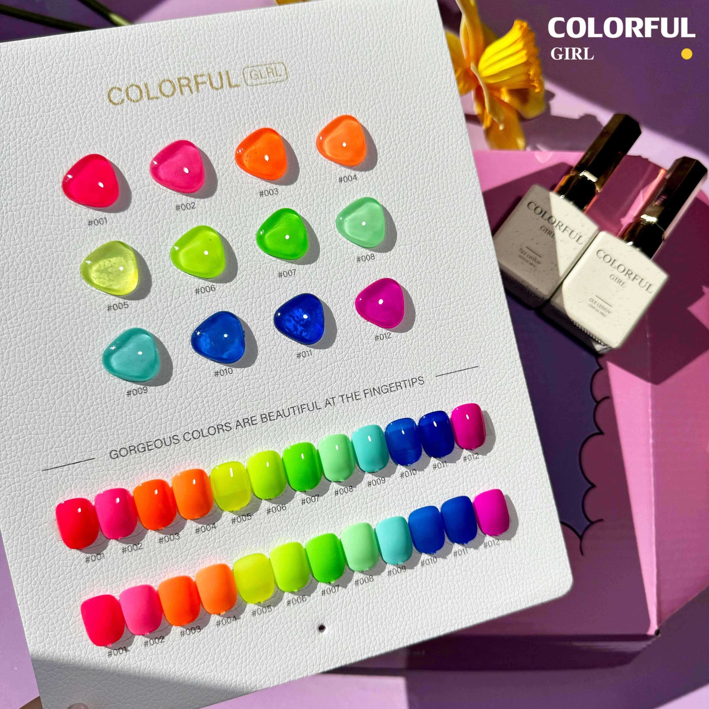 【พร้อมส่ง】 สีทาเล็บเจล Colorful girl สี( Colorful girl) สีเจล นีออน 12สี แถมชาทสีฟร +แถมชาทสีฟร