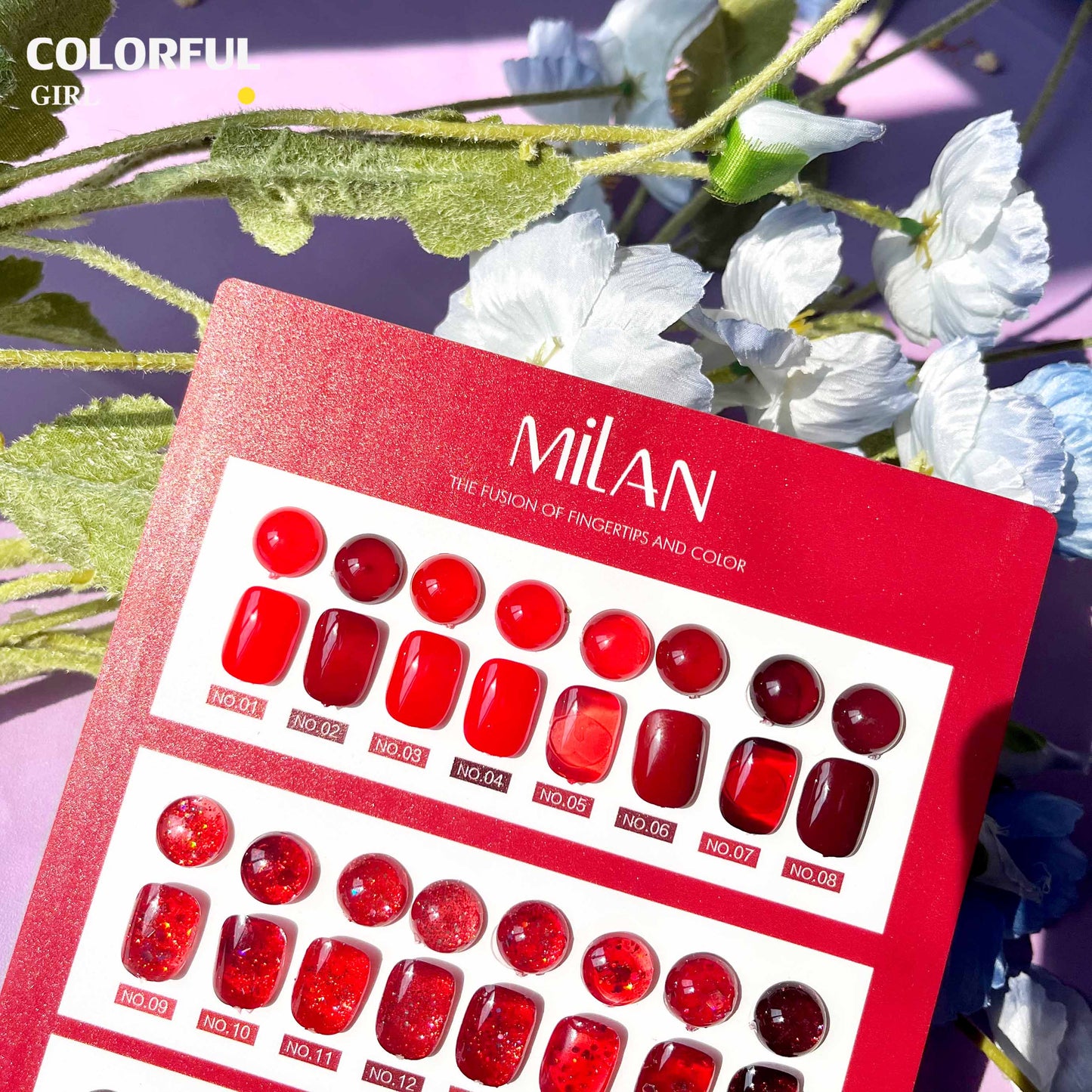 【พร้อมส่ง】MILAN 24สี  สีเจลเซ็ตสีแดง  โทนสีแดง ลูกแก้วแดง สีแดงกลิตเตอร์  ฟรีชาร์ทสี