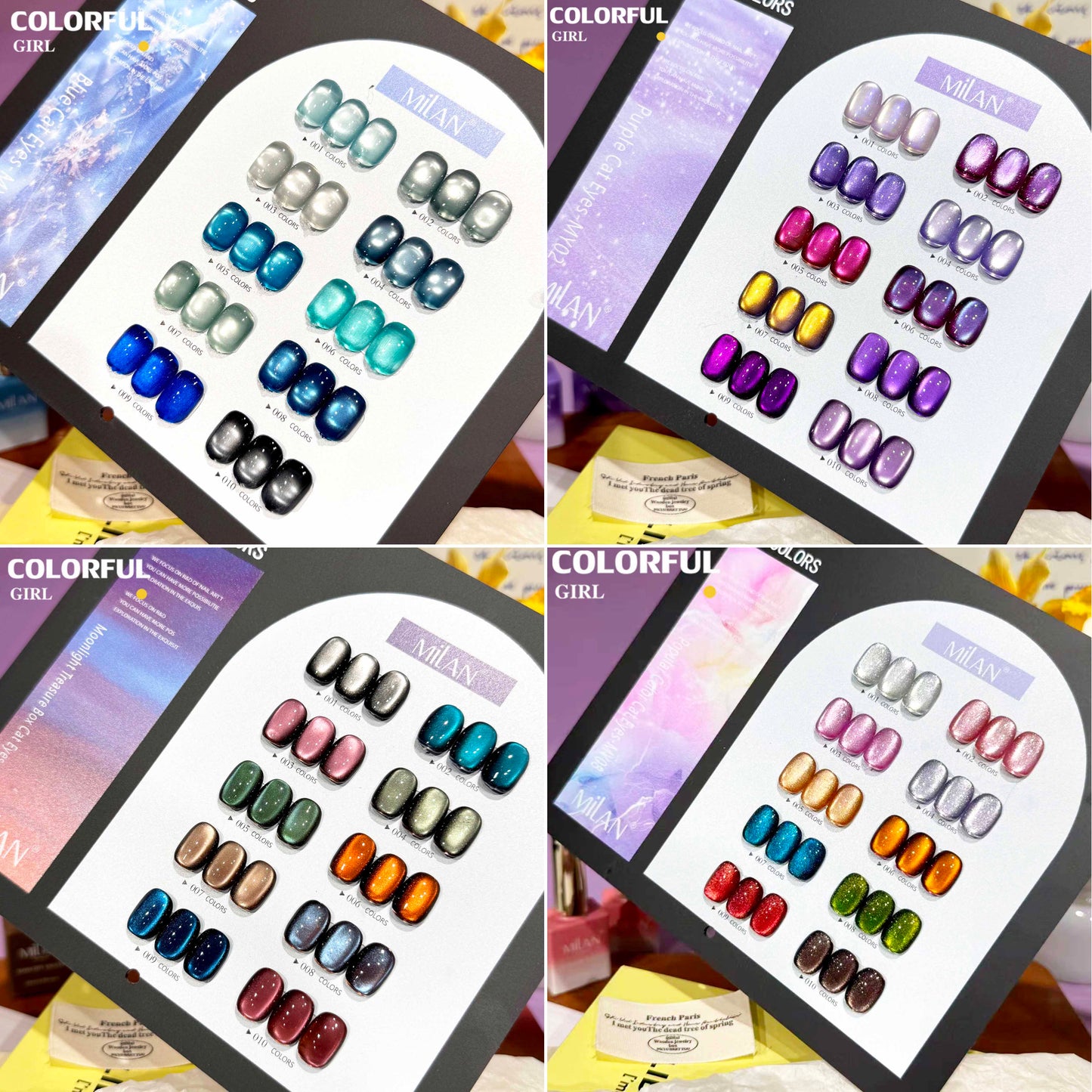 【พร้อมส่ง】MILANเซ็ตใหม่ 10 สี! สีเจลแคทอายเนื้อซาติน, สีเจลแฟลช, สีเจลแคทอาย/สีลูกแก้ว สีเจลสีพื้น สีเจลไซรัป  สีเจลแคทอายฟองอากาศ แถมชาร์ทสีให้คุณโชว์สีสวยๆ อย่างลงตัว!