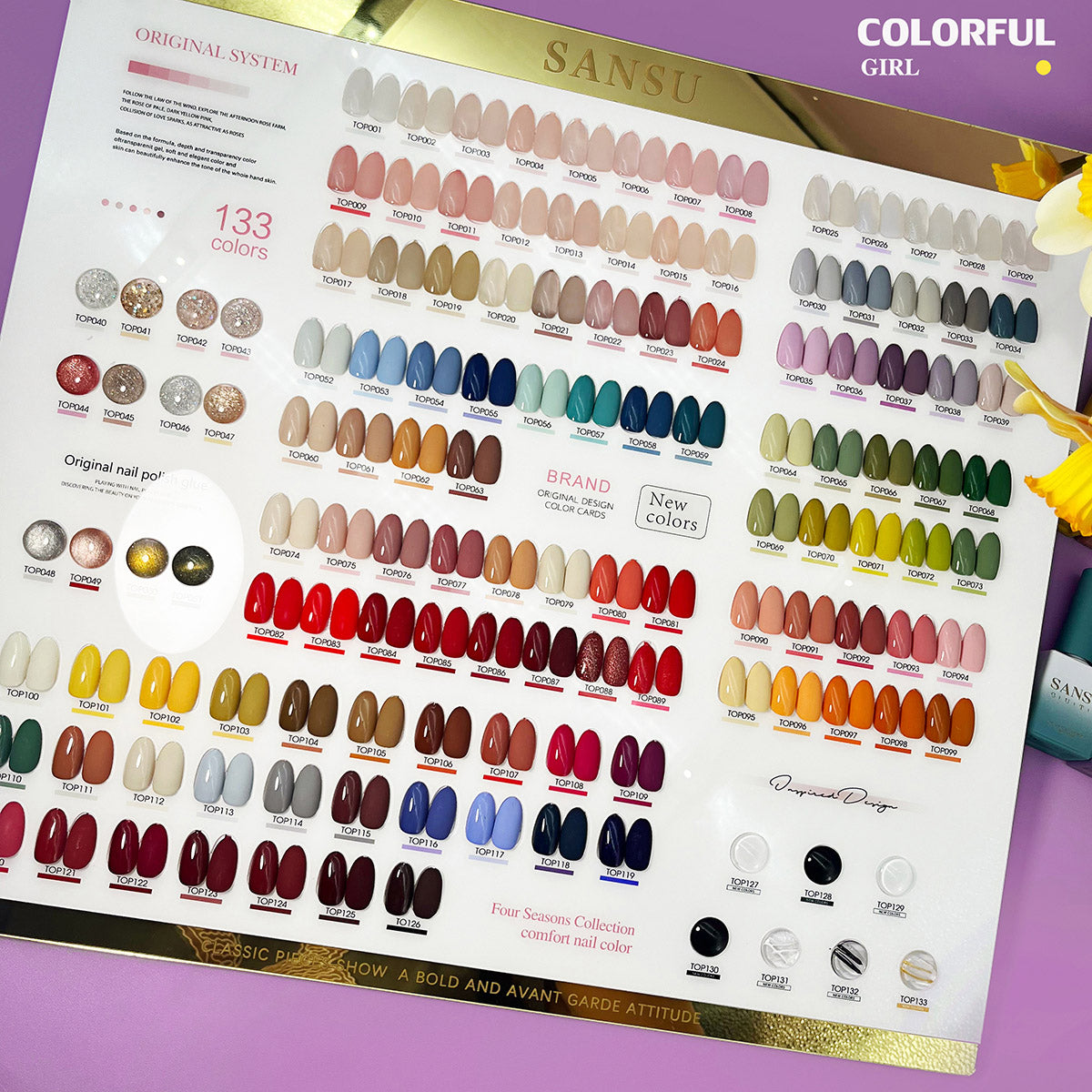 สีเจล SANSU 133 สี ชุดยาทาเล็บ 15ml/ขวด การ์ดสีฟรี +TOP COAT+BASE COAT ชุดร้านเล็บ พร้อมชาร์ทโชว์ ขวดสีเดียวกับสี