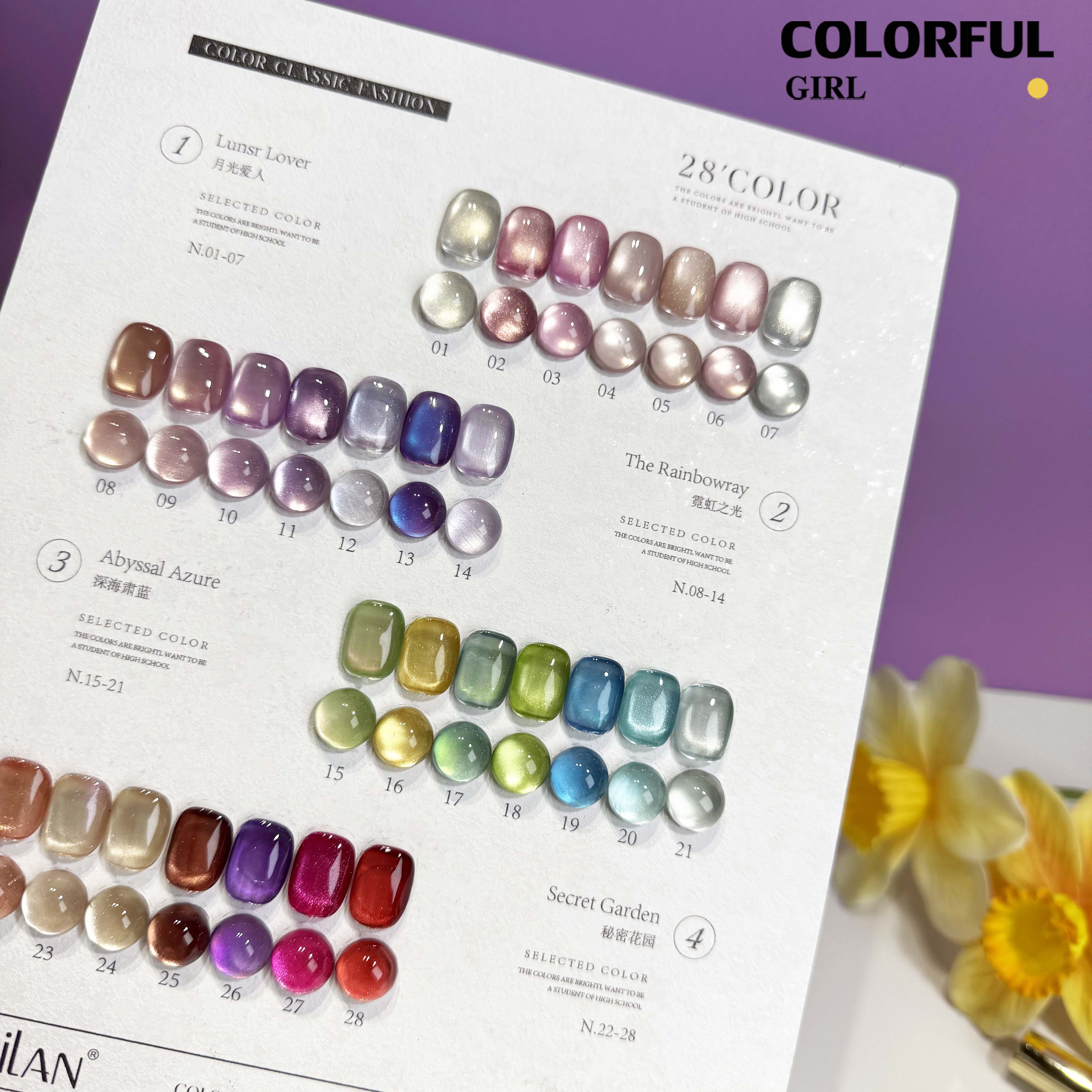 MILAN 28สี สีเจลแคทอายเนื้อซาติน สีเจลแคทอาย ฟรีชาร์ทสี