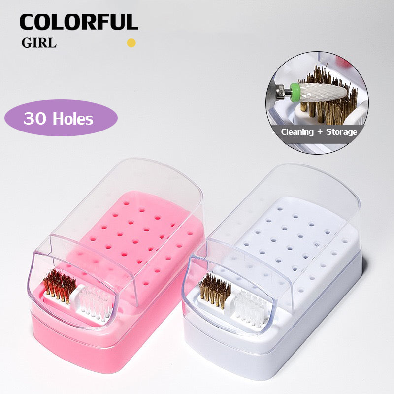 【พร้อมส่ง】5สี กล่องเก็บหัวขัด 30 หลุม พร้อมแปรงทําความสะอาด ป้องกันฝุ่น