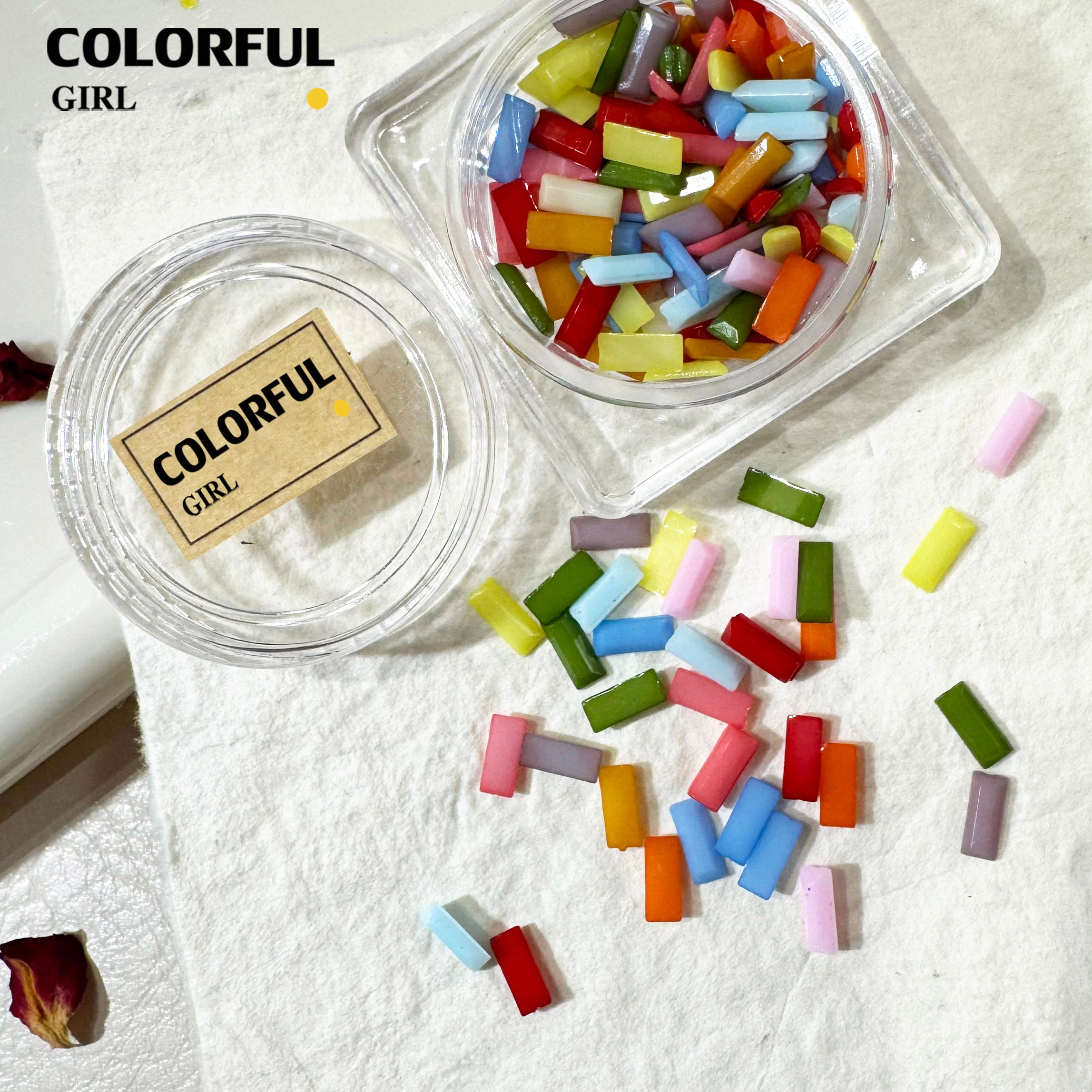 FUN BEADS สไตล์เกาหลี อะไหล่แต่งเล็บ หลากสี แบบกระปุก