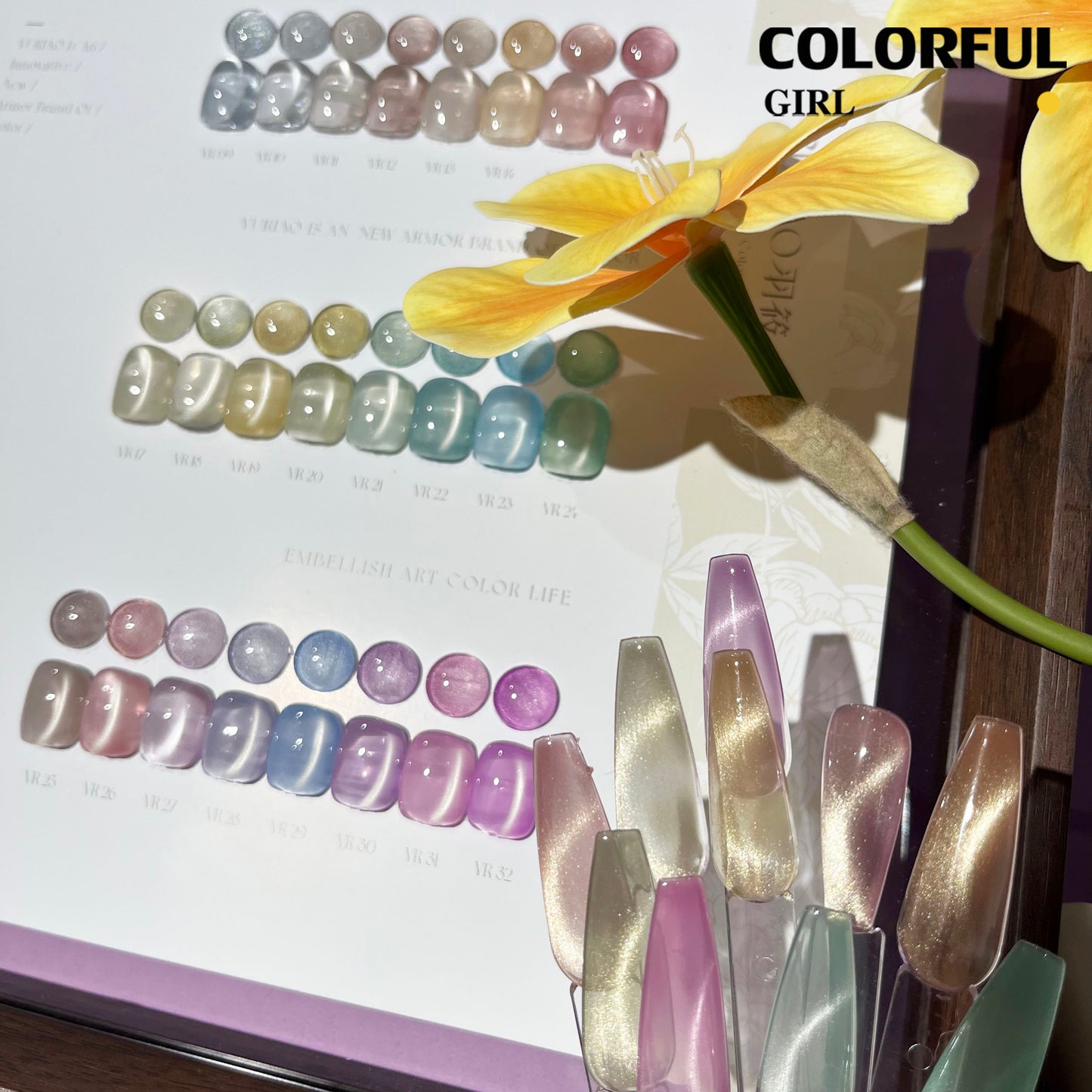 【พร้อมส่ง】YURIAO32สี สีเจลแคทอายเนื้อซาติน สีลูกแก้ว ฟรีชาร์ทสี Cat eye แม่เหล็ก (แถม ชาร์ทสี ทามาให้แล้ว)