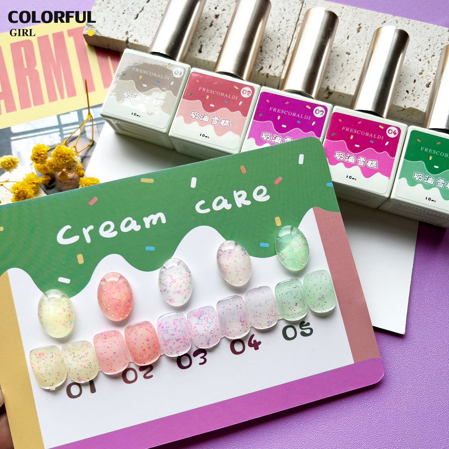XIAOYING 5 ชุดยาทาเล็บสี เจลกึ่งซึมผ่านได้ยาทาเล็บกาว สีทาเล็บเจล สีเจล10ml 1 กระดาษแข็งเปล่า