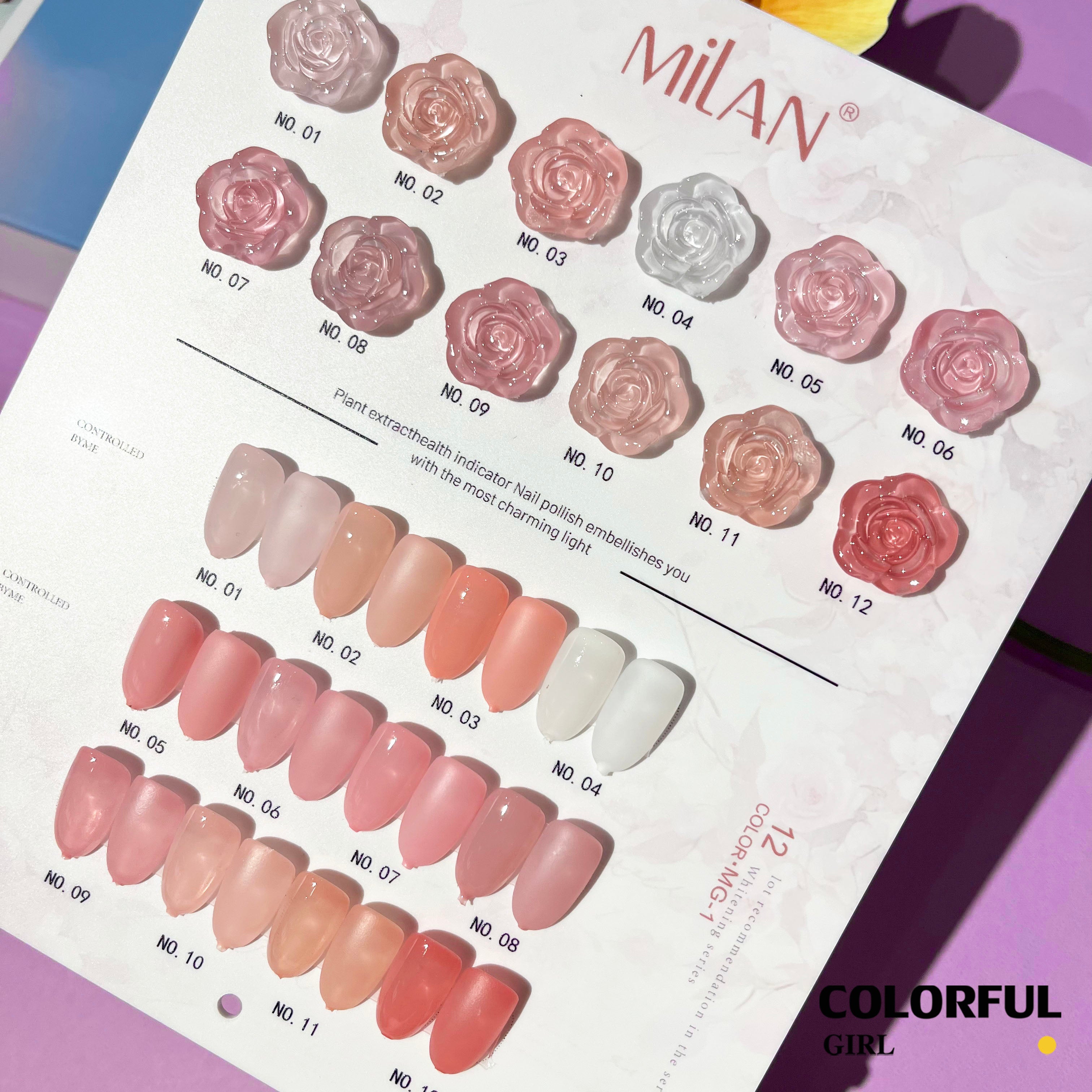 MILAN 12 สี สีเจลไซรัป โทนชมพู Ice Peach 12 สี แถมชาร์ทสีฟรี ชาร์ทดอกกุหลาบ