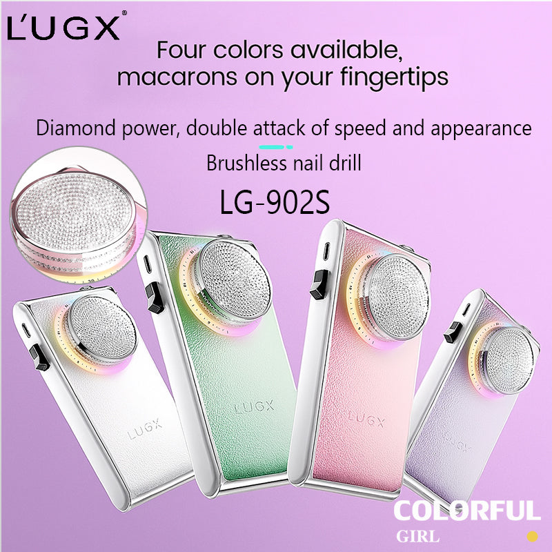LUGX เครื่องเจียรเล็บ LG-902S มอเตอร์ไร้แปรง ดีไซน์หนัง ประดับเพชร มี 4 สีให้เลือก 30,000 รอบ/นาที 24W แบบพกพา ชาร์จไฟได้