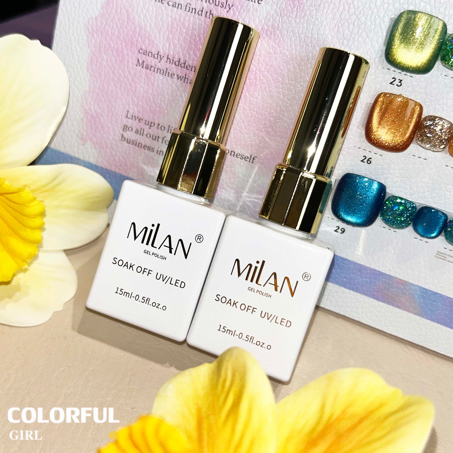 【พร้อมส่ง】MILAN 30 สี (18 สีเจลแคทอาย + 12 สีเจลกลิตเตอร์) ฟรีชาร์ตสี Cat Eye เจลแคทอายเนื้อซาติน + เจลกลิตเตอร์ (ทาชาร์ตสีมาให้แล้ว)