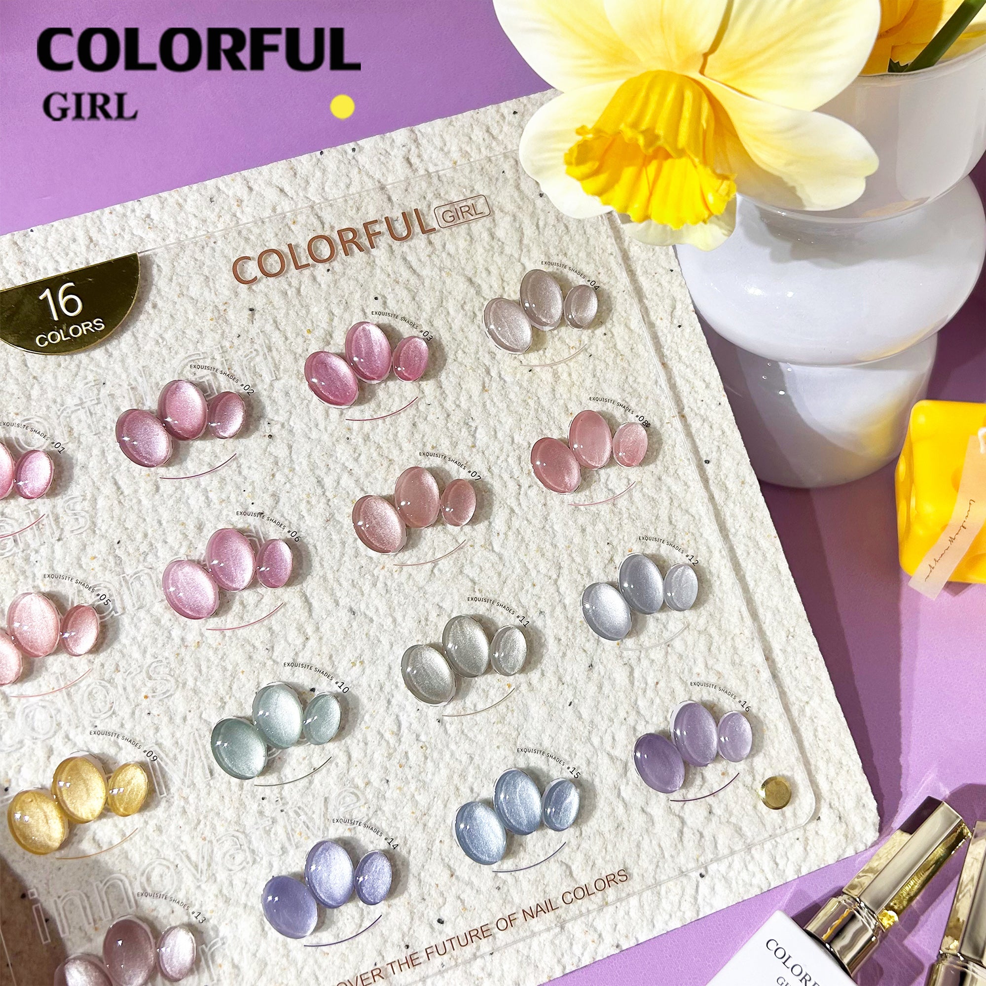 Colorful Girl 16 สี เจลแคทอายผิวซาตินมุก เนื้อเจลแคทอาย แถมฟรีชาร์ท