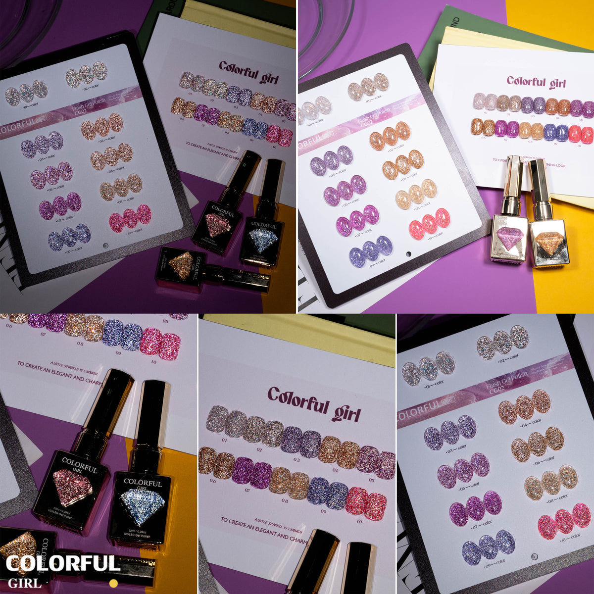 【พร้อมส่ง】Colorful Girl สีเจลแฟลชผสมฟอยล์เงิน 10 สี เล่นแสงสวย เปล่งประกายแม้อยู่กลางแสงแดด สีครบ ใช้งานระดับมืออาชีพ + ฟรีชาร์ทสี "